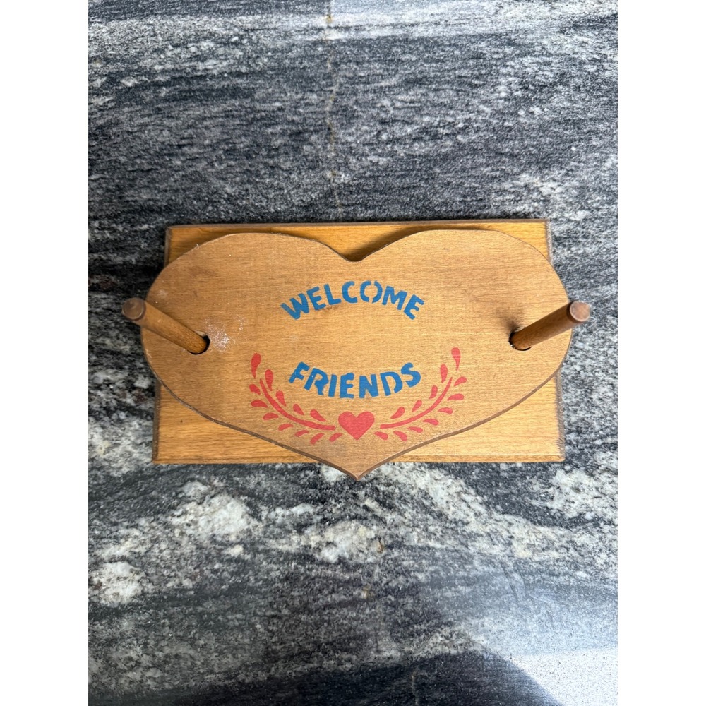 Vintage Wooden Welcome Friends Heart Napkin Holder Farmhouse Decor cottage core